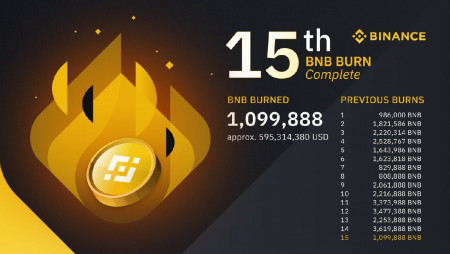Биржа Binance провела 15-е ежеквартальное сжигание своих токенов BNB.